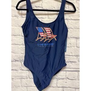 Life Is Good One Piece Women's Swim Bathing Suit Navy Americana SZ Small NWT!